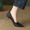 Phoentin plus size 42 office lady elegant black shoes Women's pointed Toe mid Heels 2024 new Genuine leather retro pumps