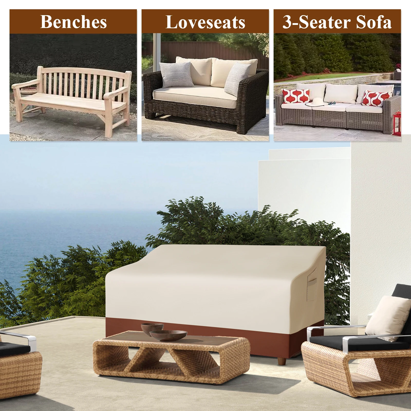 Outdoor-Sofa bezug wasserdicht 3-Sitzer Outdoor-Sofa bezug Rasen Terrassen möbel bezüge mit Entlüftung und Griff von 201x94x89cm Image