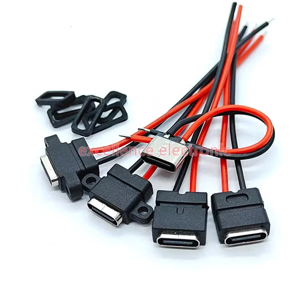 1–10 Stück Typ C 2-poliger wasserdichter USB-C-Buchsenanschluss mit Schraubenloch, Schnelllade-Ladeschnittstelle, USB-Anschluss mit Kabel Image