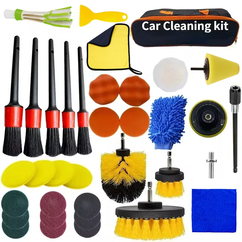 Neues Auto Reinigungs set Scrub ber Bohrer Detail lierung Bürsten Set Klimaanlage Belüftung öffnungen Handtuch polierer Auto Auto Detail lierungs werkzeuge Image