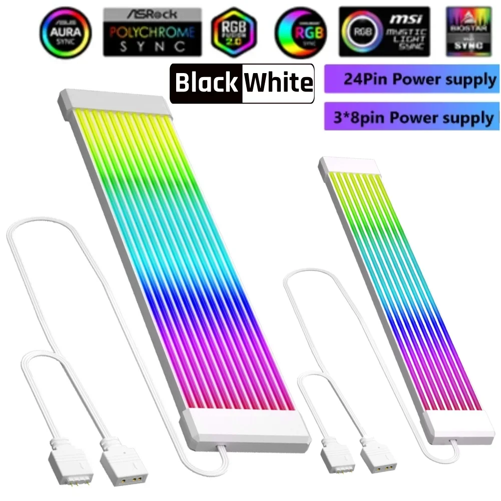 5V 3Pin RGB LED Licht Streifen Bar 8/24PIN Motherboard Power Verlängerung Kabel ARGB Sync PC Kabel für Computer Netzteil Image