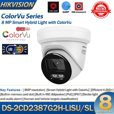 Hikvision 8MP IP-Kamera DS-2CD2387G2H-LISU/SL 4MP DS-2CD2347G2H-LISU/SL Smart Hybrid Light ColorVu Turret Integriertes 2-Wege-Audio