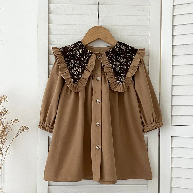 Herbst mode Blumen großer Kragen Kleid Baby Kind Mädchen Kleid lange Ärmel Frühling Freizeit kleid Prinzessin Kinder Party tägliches Kleid Image