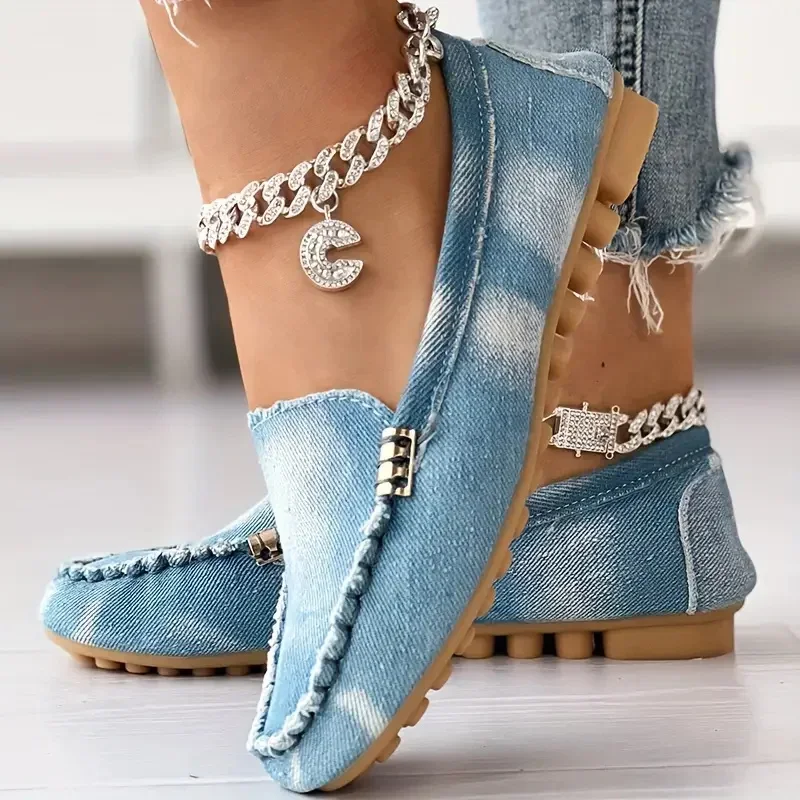 Frauen Wohnungen Runde Kappe Dicken Boden Zu Fuß Flache Schuhe Frauen Neue Casual Denim Schuhe Frühling Herbst Vintage Chunky Turnschuhe Frauen