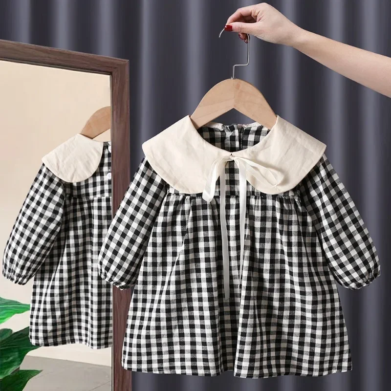 Frühling Herbst Kleinkind Kinder Mädchen Kleidung Baby Gitter langärmelige Kleider Kostüm für Kinder Mädchen Kleidung Outfits Kleid Image