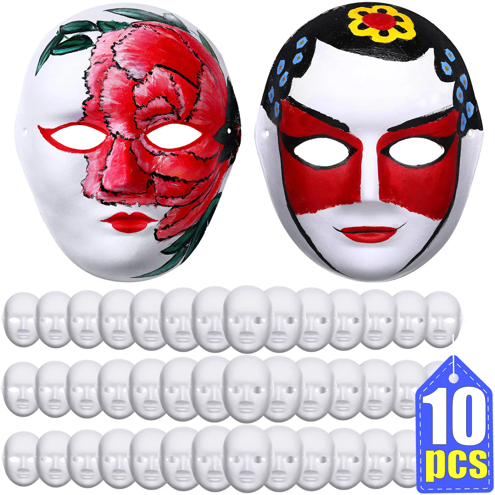 1–10 Stück Vollgesichtsmasken aus Papier, blanko, weiß, für Halloween, Cosplay, Bastelmasken für Kunst, DIY, Kostüm, Halloween-Party Image