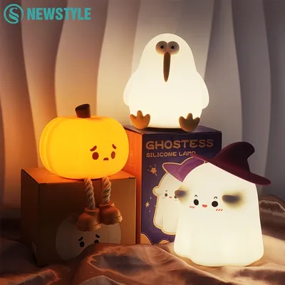 Halloween Silicone Ghost Night Light Rechargeable Pumpkin Nursery Nightlights Beside Touch Lamp for