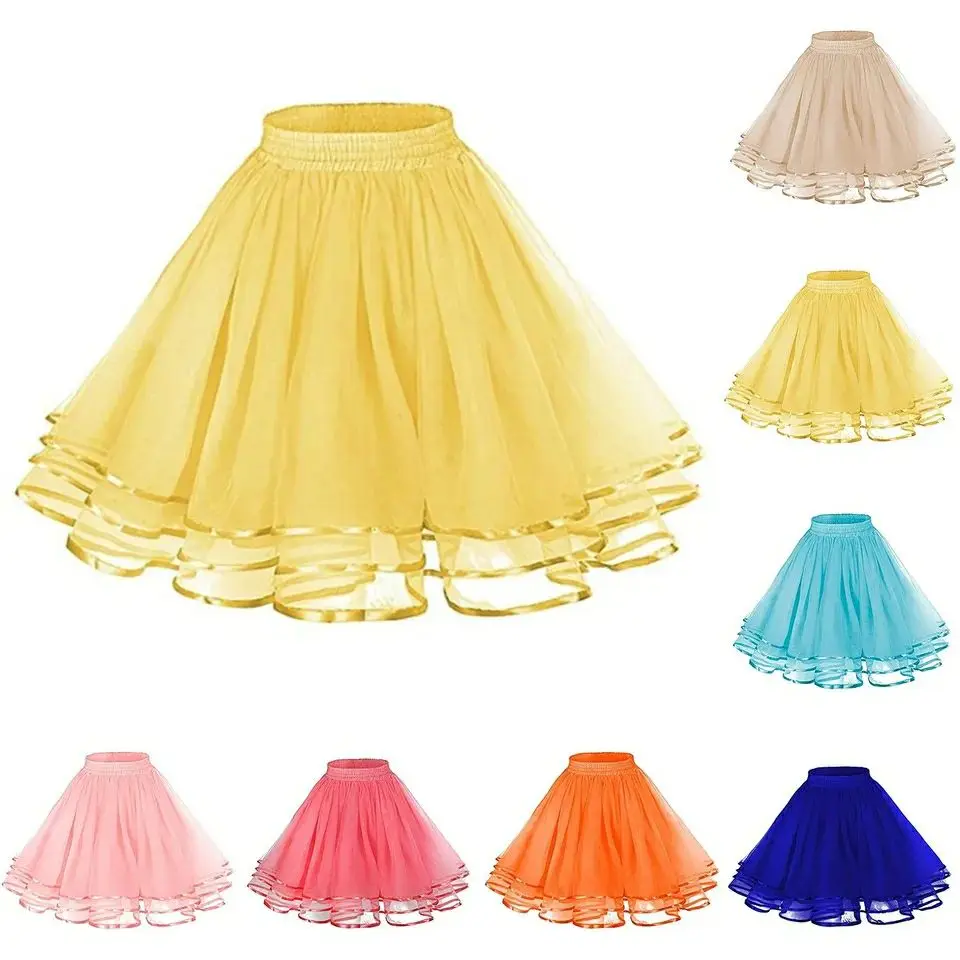 14 Farben Damen Petticoat Tutu Unterröcke Krinoline 50er Jahre Drei Schichten Band Gaze Tüllrock Vintage Braut Slips Rockabilly