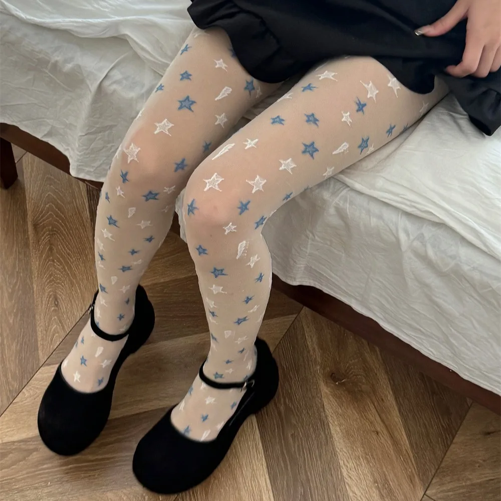 Einzigartiges Design Stern Jacquard Seide Socken süßes Mädchen Cartoon Stern Strumpfhosen Sommer Anti Haken atmungsaktive Kawaii dünne Frauen Strumpfhose Image