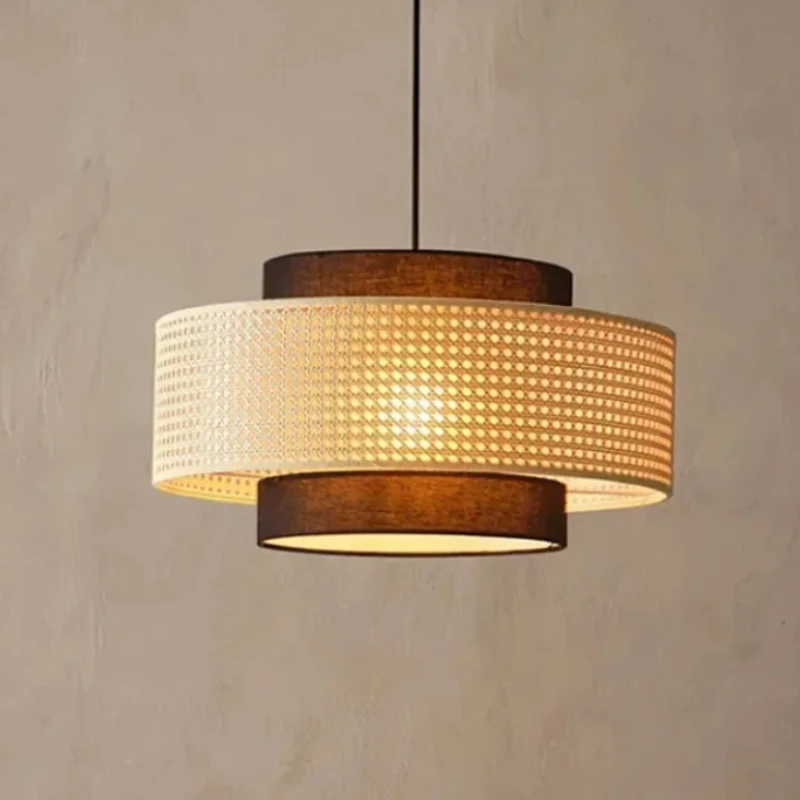 Wabi Sabi Retro Restaurant Pendel leuchte hand gefertigte gewebte Rattan Kronleuchter Wohnzimmer Pendel leuchte Wohnkultur Leuchten