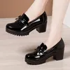 6 cm Kleine Größe 33-43 Quaste Med Block Heels Pumps Frauen Patent Leder Schuhe 2024 Dicken Boden