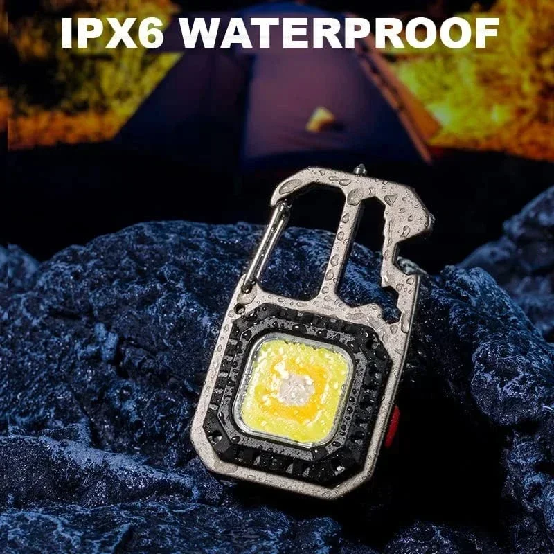 Mini LED Tragbare Schlüsselanhänger Taschenlampe Outdoor COB Arbeit Licht Notbeleuchtung Mit Fenster Hammer Flaschenöffner Lampe Camping Image