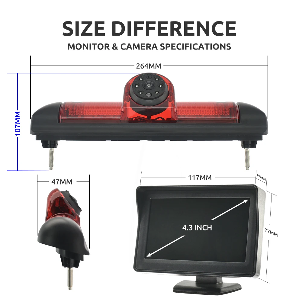 170 Grad Auto Rückfahr kamera Bremslicht 4,3 Zoll Monitor für Fiat Ducato Citroen Jumper Peugeot Boxer 2014-2018 Image