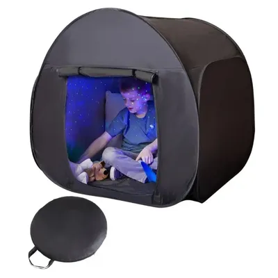 Foldable Black Out Sensory Tents with Storage Bag Portable Pop Up Tent Silver Coated Oxford Cloth