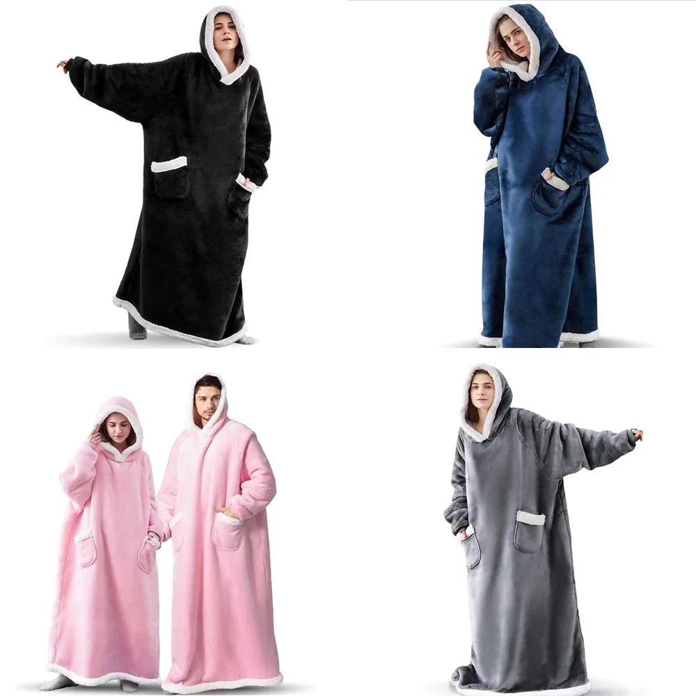 150 cm superlange Flanelldecke, kältebeständig, Nachthemd, Pyjama-Ärmel, Winter-Kapuzenpullover, Sweatshirt, Damen, Herren, Pullover, Fleece, riesig Image