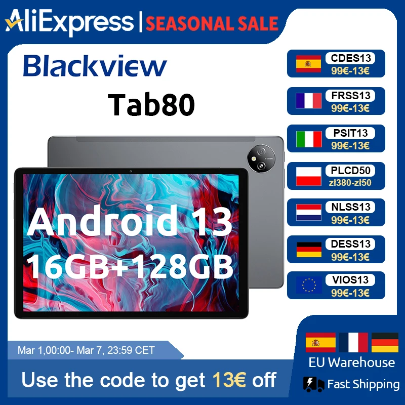 Black view Tab 80 Android 13 Tablet 8GB 128GB 10,1 Zoll HD-Display T606 Octa Core 7680mAh 2,4g/5g WLAN 13MP Rückfahr kamera 4g Tablet Image