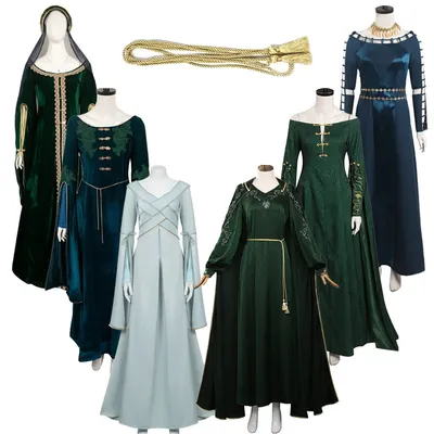 Alicent Cosplay Hightower Kleid Schleier Halskette Kostüm Film Drachen Roleplay Grünen Anzug Outfits Image