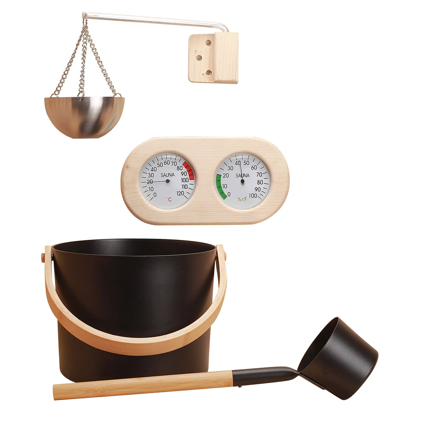 Sauna Aluminium Eimer Set Praktische Kit Liefert Mit Schöpfen Thermometer Sauna Zubehör Komplette Sauna Zubehör Bad Image