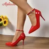 Aphixta Silber Gürtelschnalle Hohe 10 cm Stiletto Heels Pumps Rote Damenschuhe Spitzschuh Party Pumps Super Große Größe 48 49 50