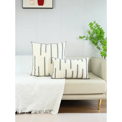 1 Stück, gestreifter, getufteter Baumwoll-Kissenbezug, einfacher Kissenbezug für Zuhause, Sofa, Image