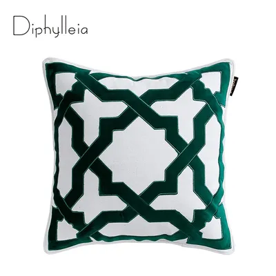 Diphylleia Applique Kissen Abdeckung Amerikanischen Retro Geometrische Schnitt Samt Stickerei Sofa Image