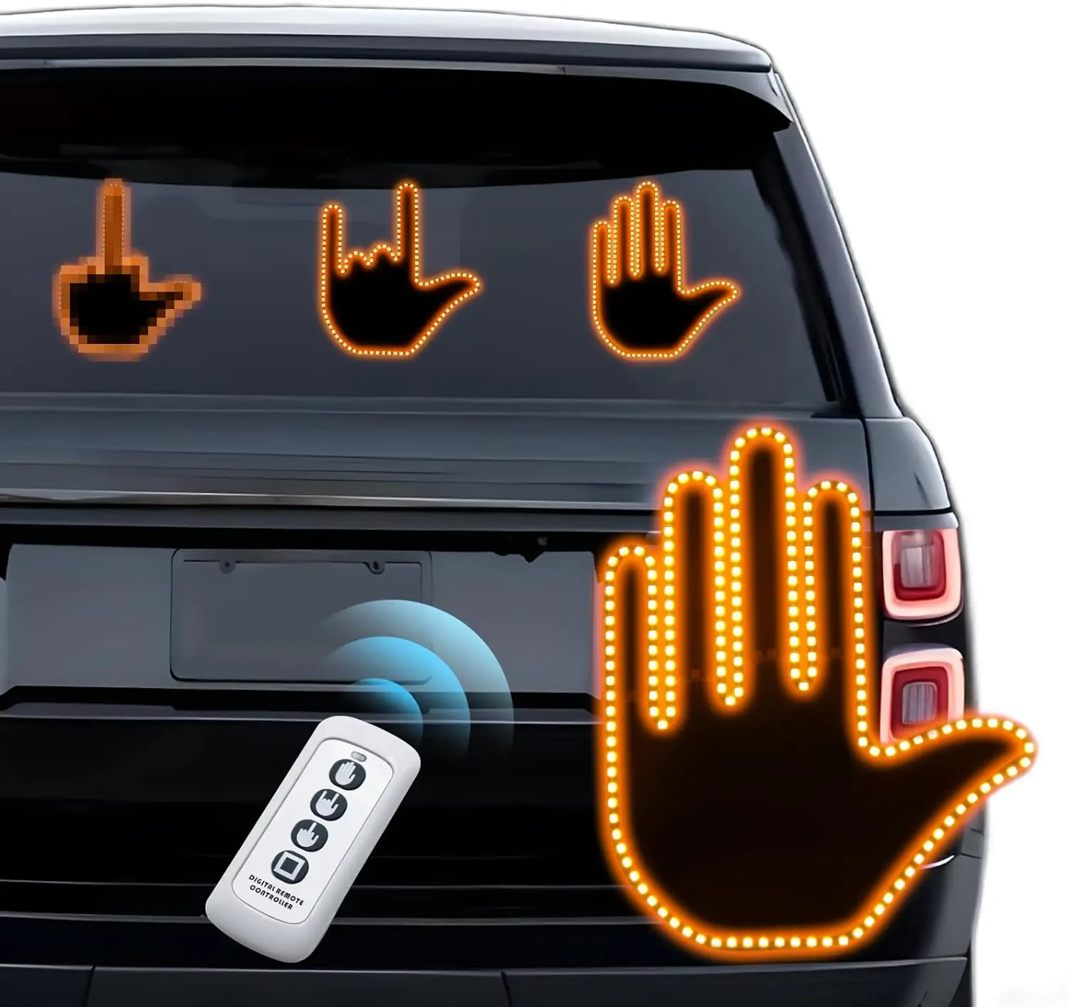 Auto-Fingerlicht mit Fernbedienung, drei Modelle, cooles, lustiges Auto-Innenlicht, Straßenwaltsschilder, Mittelfinger-Gestenlicht Image