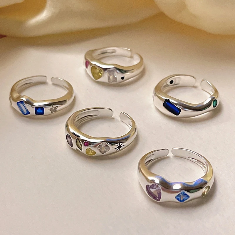 Luxus Bunte Zirkon Herzförmigen Einstellbare Ring für Frauen Retro Zeigefinger Elegent Kristall Ring Party Schmuck Geschenke