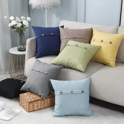 Einfarbiger Kissen bezug im skandi navis chen Stil Kreativer Knopf Polyester Kissen bezug Mittel Image