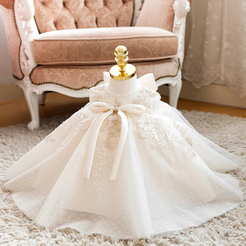Baby Spitze ärmellose Geburtstag High-End 1 Jahr weiß Taufe Kleid Mädchen Kostüm Mädchen Kleid Prinzessin Kleid 1-10 Jahre tragen Image