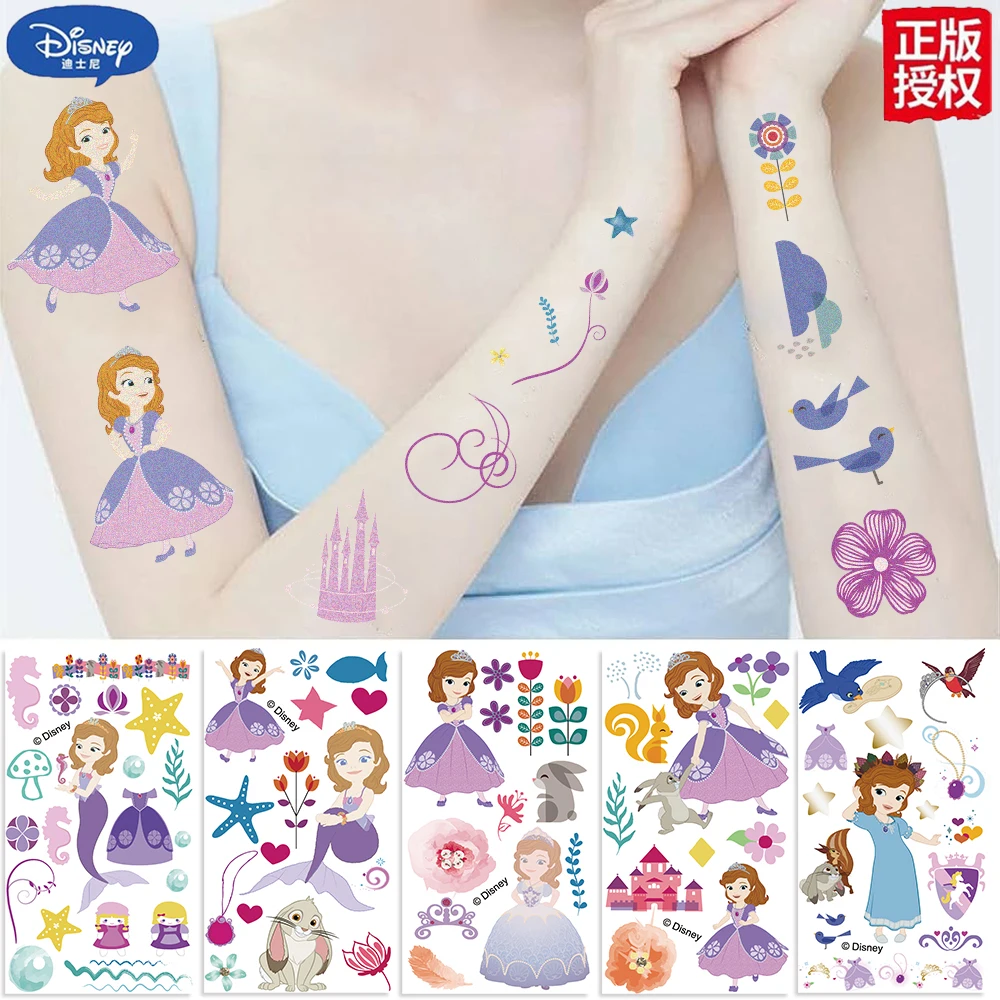 10 Stück Disney Sofia Tattoo Aufkleber Kinder temporäre Tattoos Cartoon Anime Aufkleber Körper Kunst Cosplay Party Spielzeug für Kinder Geschenke Image