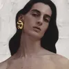 Uworld stilvolle unregelmäßige ovale Edelstahl große glänzende gehämmerte Ohrringe 18 Karat Gold glänzend hochwertigen Damen schmuck