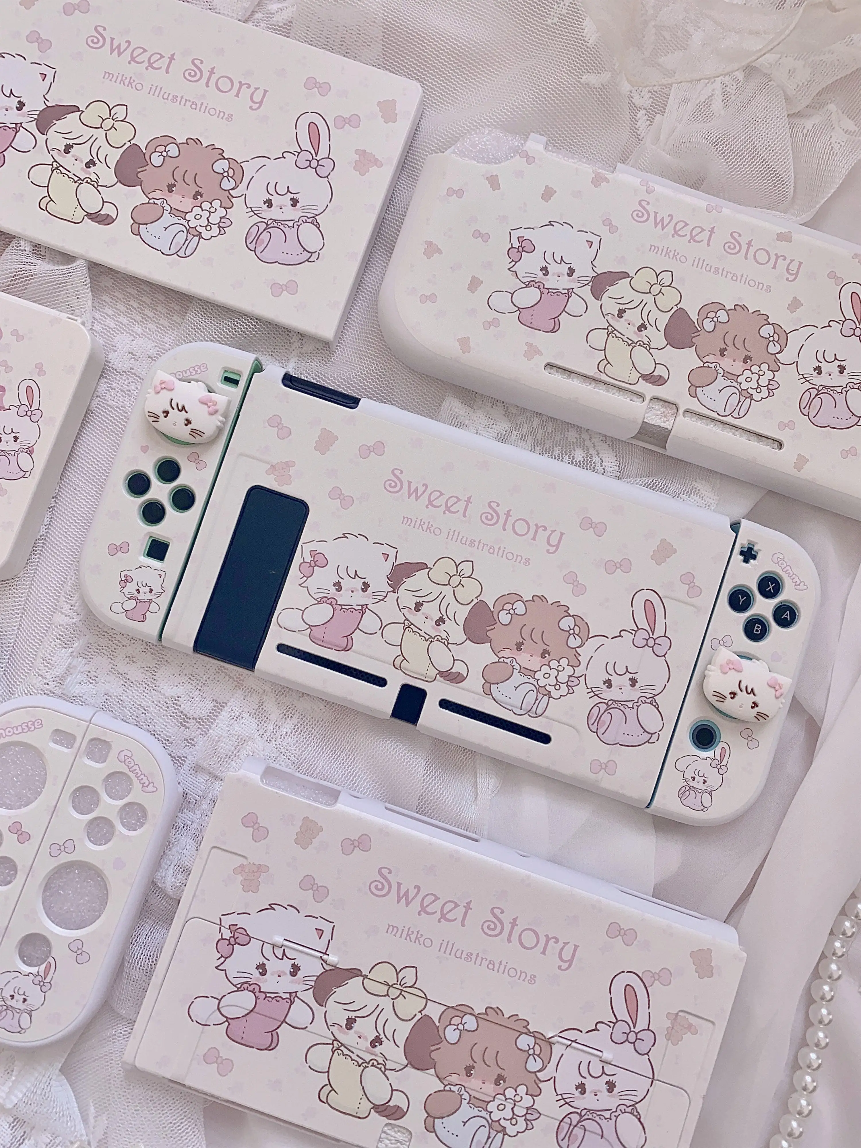 Case Skin for Nintendo Switch OLED Kawaii Funda Cover Pink Dockable Protective Shell For Nintendo Switch Controller JoyCon