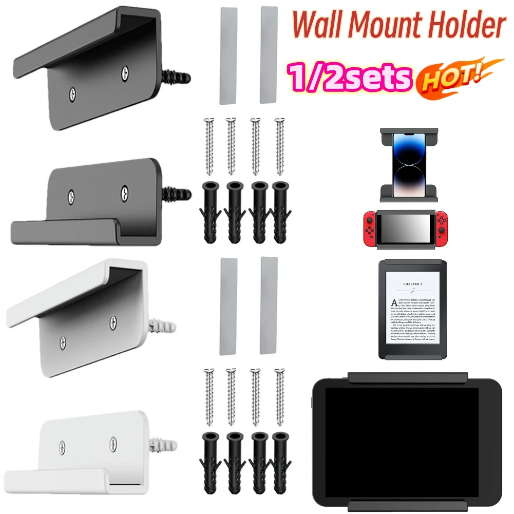 2 Stück Wandhalterung mit selbstklebendem oder verschraubtem Stabilisator-Tablet-Halter für IPad/iPhone 15 14/Samsung/Xiaomi/Lenovo Image