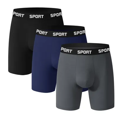 Herrenunterwäsche, mittlere Taille, hochelastisch, Sport-Shorts mit flachen Ecken, bequeme, solide Unterhose, Pilzsicher, lange Herrenhöschen Image