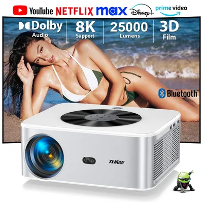 XIWBSY 4K android Projector 25000Lumens 800ANSI Auto Focus/Keystone Projector Home Cinema Theater Smart Projector for Outdoor