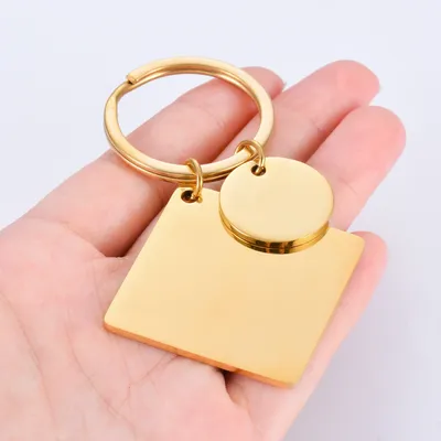 5Pcs Waterproof No fading Stainless Steel Keychain Metal Round Square Tag DIY Collar Accessories Gift Key ring Wholesale