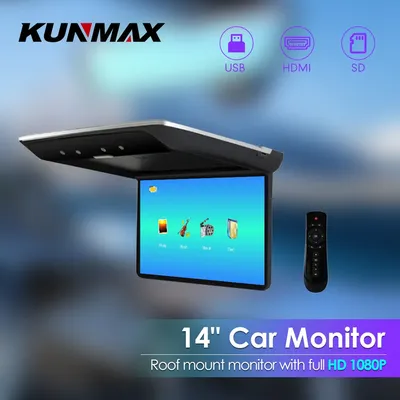 14 Inch Car Roof Monitor TV Flip Down 1080P Video HD Screen MP5 Player IPS Screen With 16-color Ambient Light USB SD HDMI FM