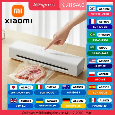 XIAOMI MIJIA Vacuum Sealer Machine,70Kpa Food Vacuum Sealer Machine Preservation Dry/Moist Modes,220V With Free 10pcs Vacuum Bag