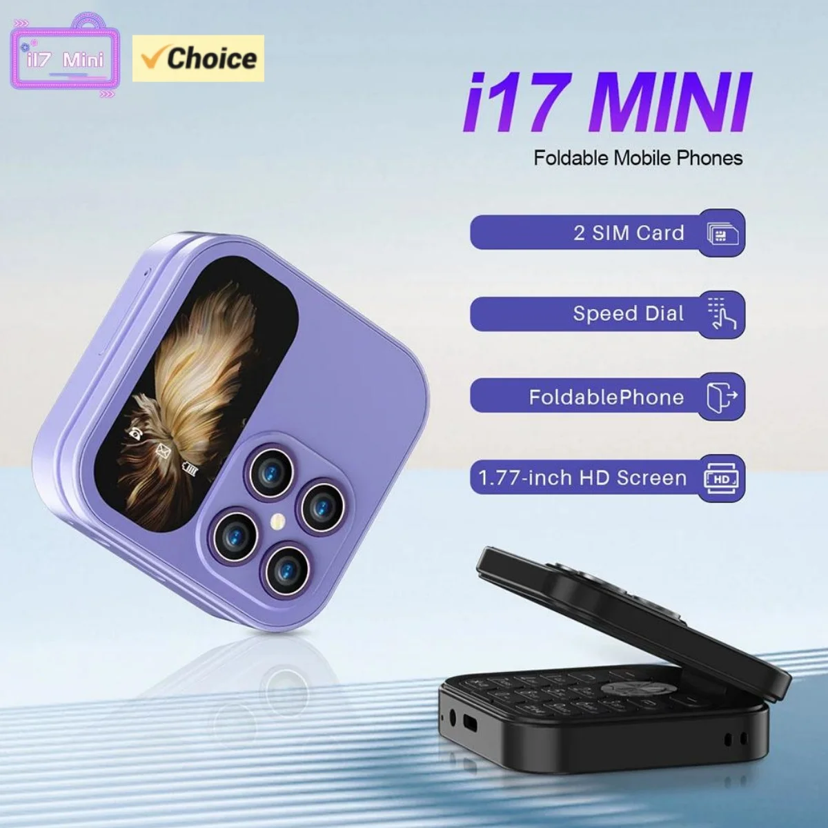 i17 2G Foldable Mini Phone Dual SIM 1.77inch HD Screen Mobile Phone Flashlight Speed Dial FM Bluetooth Small Gift CellPhone