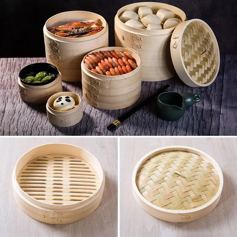 Bambus-Dampf korb mit Deckel Knödel-Dampf korb Chinesischer Dampf korb Bambus-Dampf garer zum Kochen von Bao-Brötchen-Dampf korb Image
