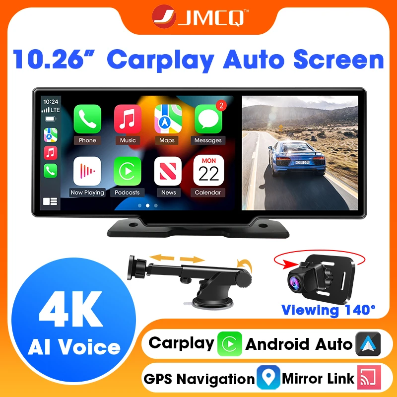 JMCQ 10,26 zoll 4K Drahtlose Carplay Androd Auto Multimedia Auto Player Bluetooth Auto Radio Für Apple Oder Android Video stereo FM BT Image