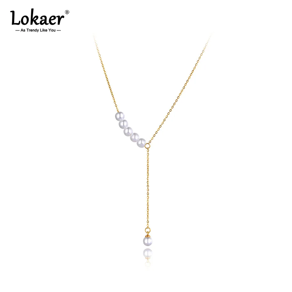 Lokaer trend ige böhmische edelstahl weiße perle choker halskette vintage schmuck für frauen mädchen collier femme n21078 Image