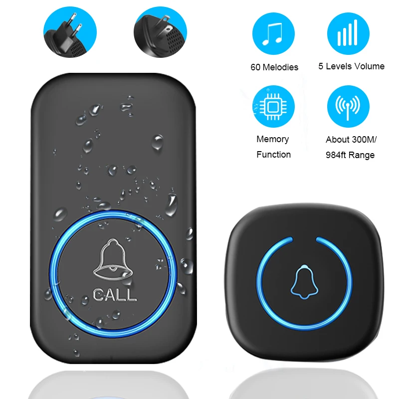 Drahtlose Türklingel IP44 Wasserdicht Smart Home Willkommen Türklingel 300M Reichweite 60 Songs Intelligente Home Chime Bell Kit US/EU Stecker Image