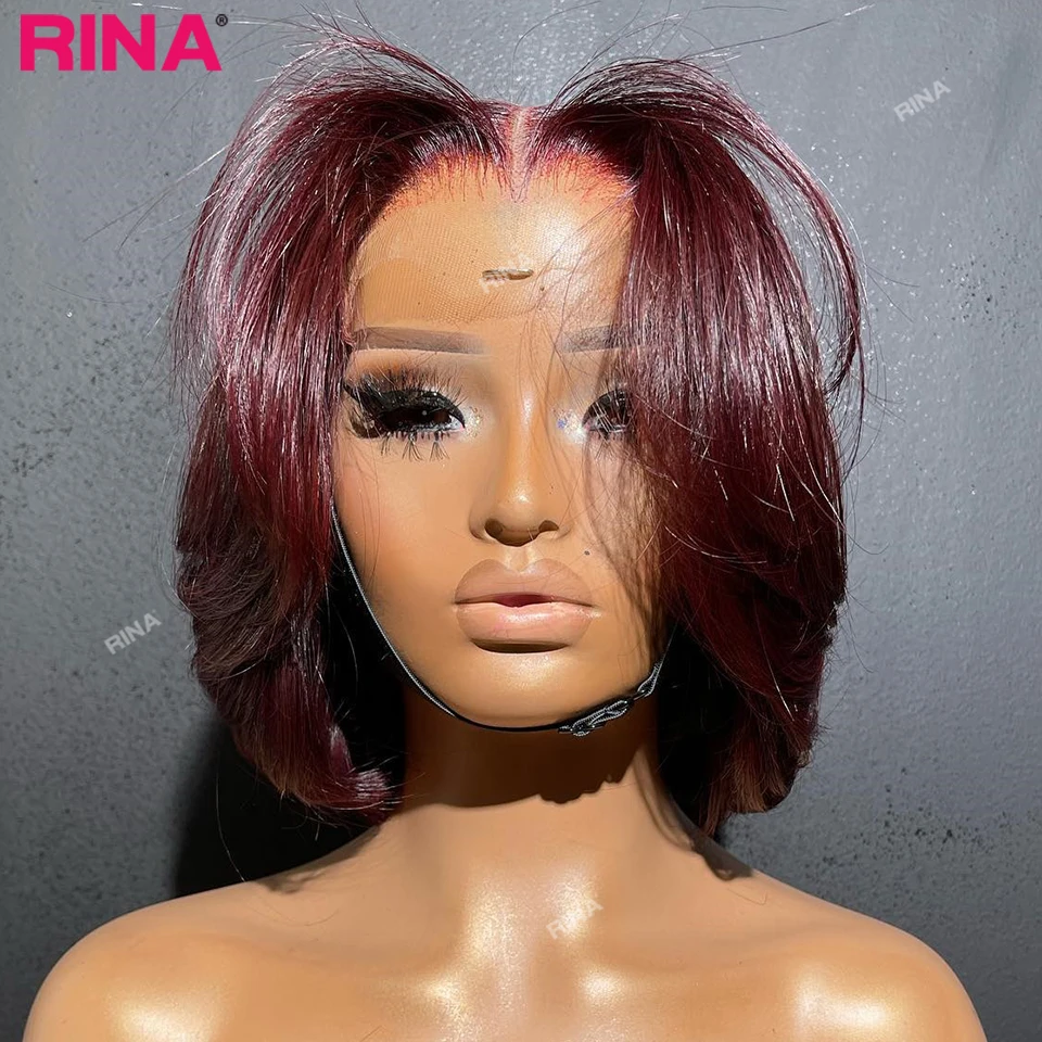 99j rote Farbe 13x4 Spitze frontal kurze Bob Perücke vor gezupft 180 Dichte Spitze vorne Bob Perücke transparente Spitze glattes menschliches Haar