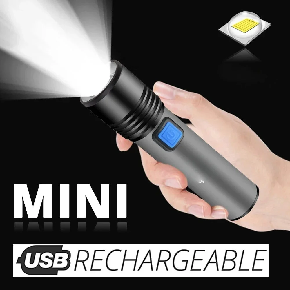 USB wiederauf ladbare LED-Taschenlampe mit LED in 1200mAh Lithium-Batterie wasserdichte Camping Licht zoombare Taschenlampe gebaut Image