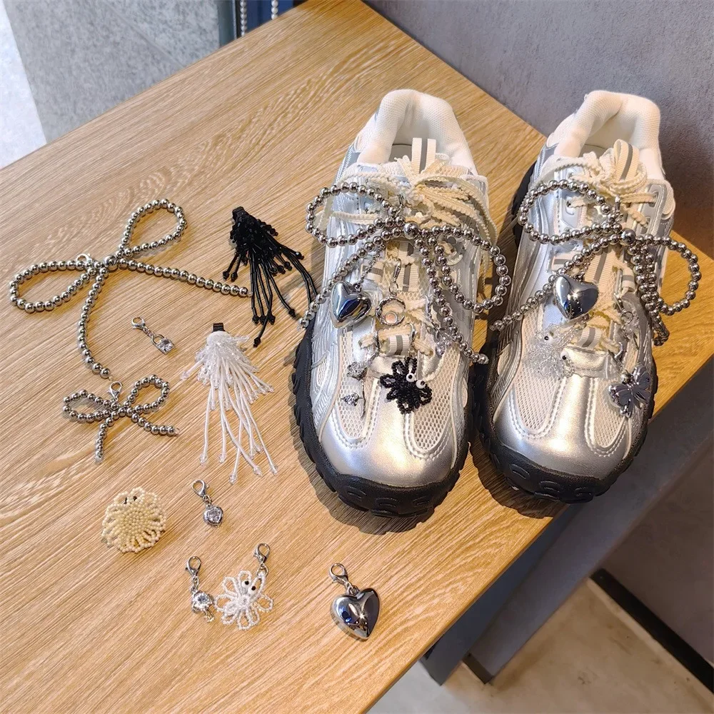 Mode Silber Perle Bogen Anhänger Edelstein Schuh Blume Schnalle Mädchen Herz Premium Ballett Schuhe Charms Dekoration Zubehör 1PCS