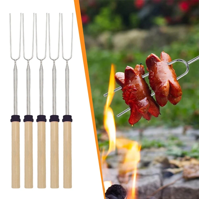 32 Zoll Grill zubehör Edelstahl Teleskop Lagerfeuer Grill Spieß Lagerfeuer Gabeln Smores Marshmallow Brat stangen Image