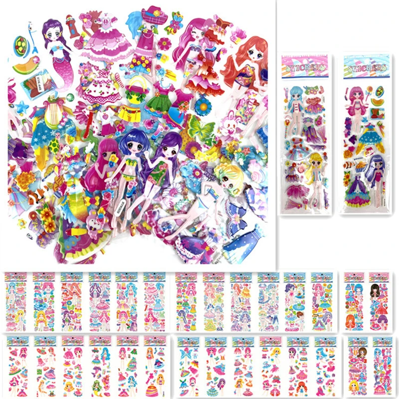 5/12 blätter 3D Blase Dress Up Mädchen Aufkleber Cartoon Prinzessin Ändern Kleidung DIY Kawaii Spielzeug Kinder Geburtstag Party dekoration Image