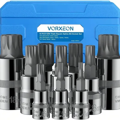 10Pcs 3 Sizes XZN Triple Square Spline Bit Socket Set 4mm-18mm S2 Alloy Steel Bit Socket Tool with Enhanced Storage Case