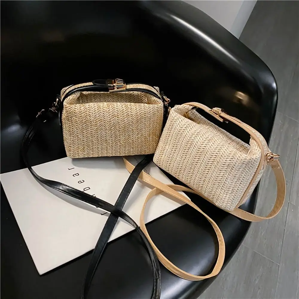 Mode mit Hardware-Schloss Umhängetasche trend ige große Kapazität einfache Stroh Handtasche weichen Griff Strand tasche Frauen Mädchen Image